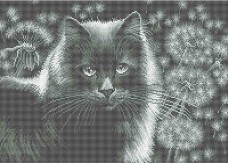 Схема вишивкі бісером на габардині Кішка у кульбабі Акорнс А3-К-893