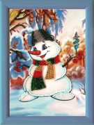 Рисунок на атласе для вышивки бисером Снеговичок