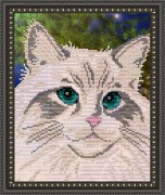 Рисунок на габардине для вышивки бисером Белый кот