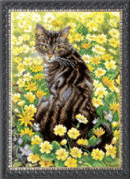 Рисунок на ткани для вышивки бисером Кошка в цветах