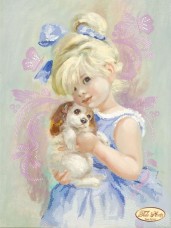 Рисунок на ткани для вышивки бисером Девочка с собачкой Tela Artis (Тэла Артис) Та-088