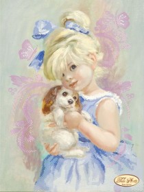Рисунок на ткани для вышивки бисером Девочка с собачкой